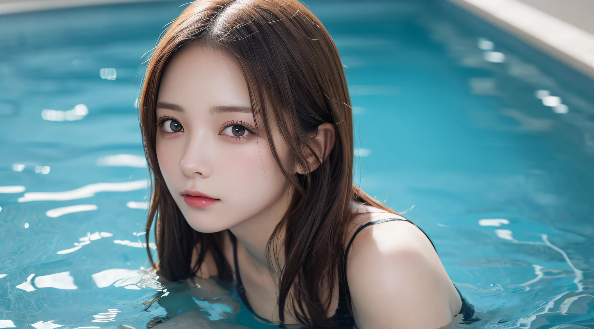 masutepiece, Best quality, illustration, Ultra-detailed, finedetail, A high resolution, 8K wallpaper, Perfect dynamic composition, Beautiful detailed eyes , pool, Sexy face、Cute