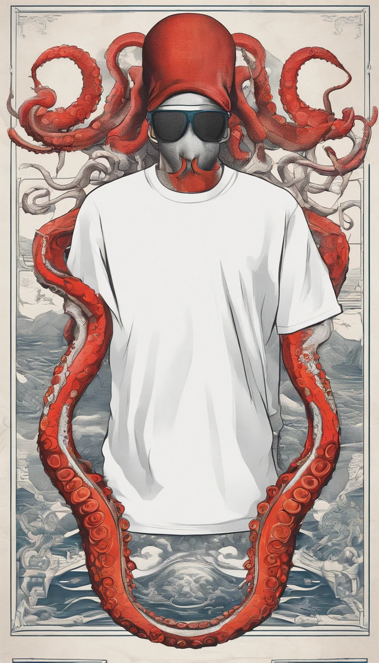 White T-shirt、Plain T-shirt、T-shirt with a small octopus symbol on the right chest、ember、Red-haired、short-haired、sportsman、Deer antlers on the head、Drawing of an octopus on the right chest、Lacoste shirt