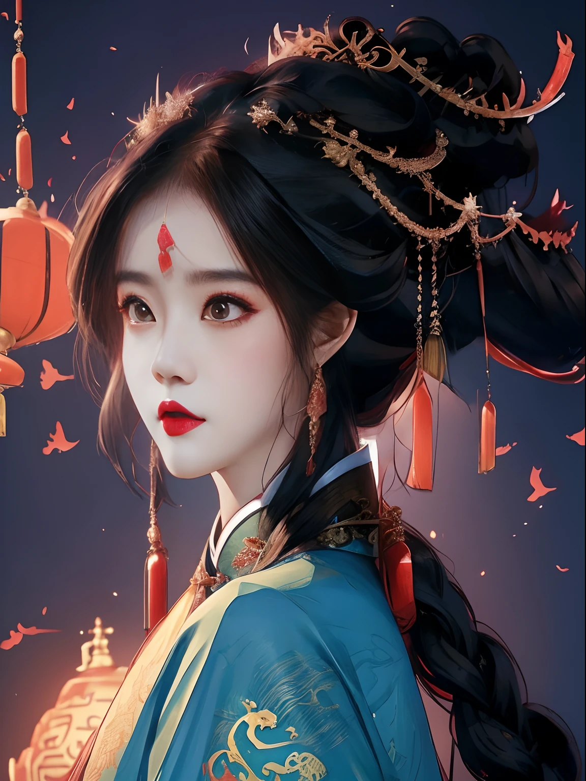 Chinese woman with dragon and snake background，A beautiful fantasy queen，Portrait of the Dragon Woman，by Yang J，Inspired by PwC，Inspired by Lan Ying，inspired by Du Qiong，（（beautiful fantasy empress））