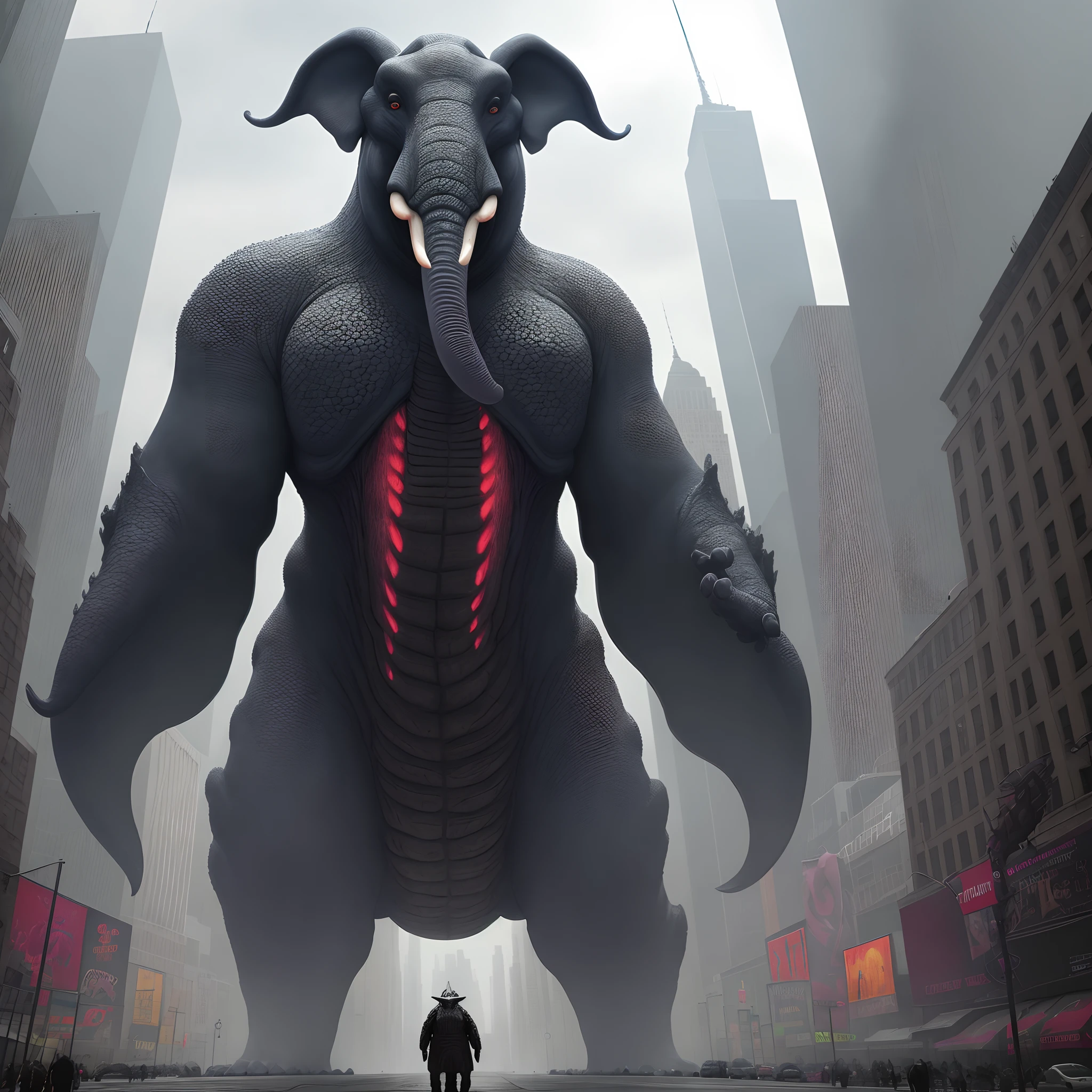 there is a statue of an elephant with its mouth open, looming creature with a long, kaiju towering above new york, kaiju cephalopod, nanotech demonic monster horror, scary monster statues, bizarre alien creature, giant kaiju starfish monster, chtulhu, kaiju, a creature 5 meters tall, mothman, monstrocity animal