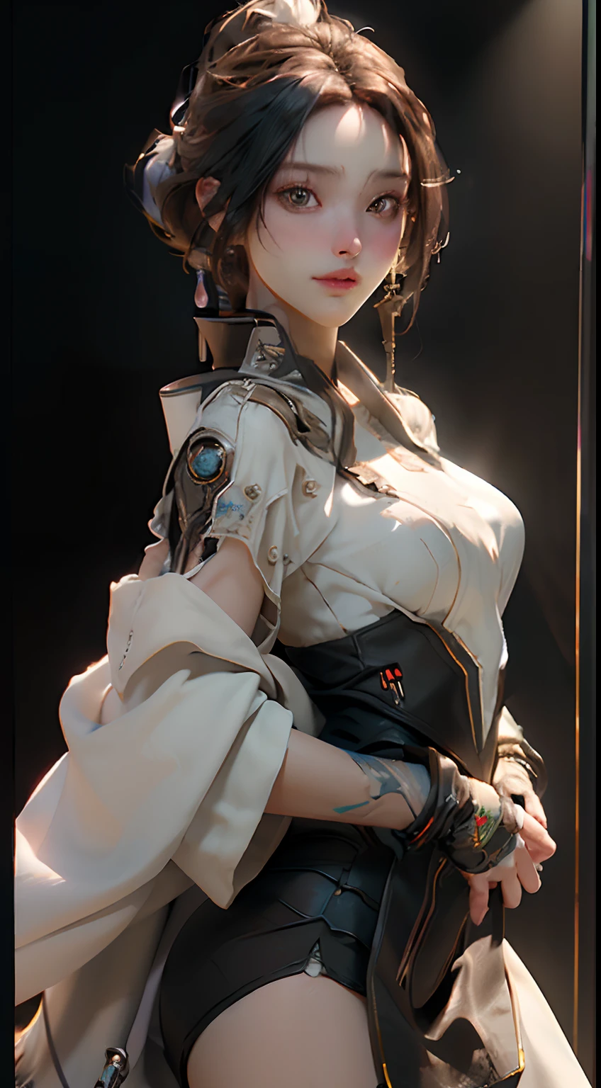 ((Best quality)), ((masterpiece)), (detailed:1.4), 3D, an image of a beautiful cyberpunk female,HDR (High Dynamic Range),Ray Tracing,NVIDIA RTX,Super-Resolution,Unreal 5,Subsurface scattering,PBR Texturing,Post-processing,Anisotropic Filtering,Depth-of-field,Maximum clarity and sharpness,Multi-layered textures,Albedo and Specular maps,Surface shading,Accurate simulation of light-material interaction,Perfect proportions,Octane Render,Two-tone lighting,Wide aperture,Low ISO,White balance,Rule of thirds,8K RAW,