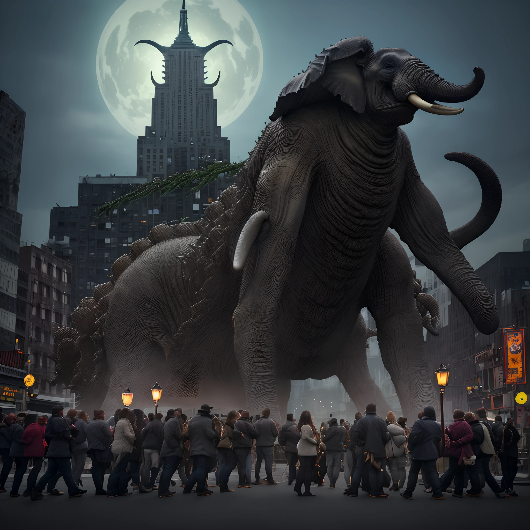 there is a statue of an elephant with its mouth open, looming creature with a long, kaiju towering above new york, kaiju cephalopod, nanotech demonic monster horror, scary monster statues, bizarre alien creature, giant kaiju starfish monster, chtulhu, kaiju, a creature 5 meters tall, mothman, monstrocity animal