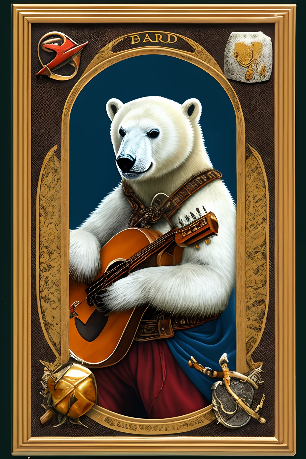 Polar bear with bard with axes, armor and a lute