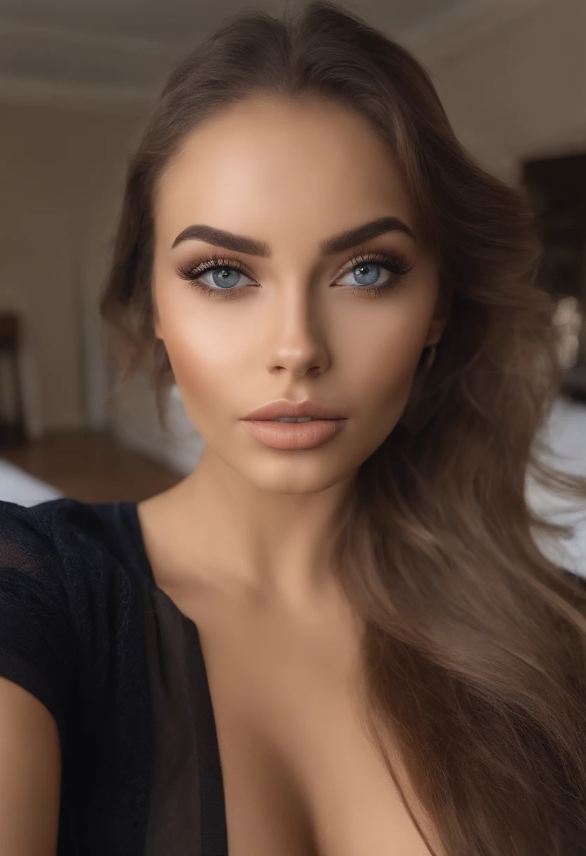 mulher arafed totalmente , menina sexy com olhos azuis, ultra realistic, meticulosamente detalhado, Retrato Sophie Mudd, cabelos loiros e olhos grandes, selfie de uma jovem mulher, Olhos do quarto, Violeta Myers, sem maquiagem, maquiagem natural, Looking directly at the camera, Rosto com ArtGram, maquiagem sutil, impressionante tiro de corpo inteiro ajoelhado na cama, no quarto, medium to large bust; ; ;nu