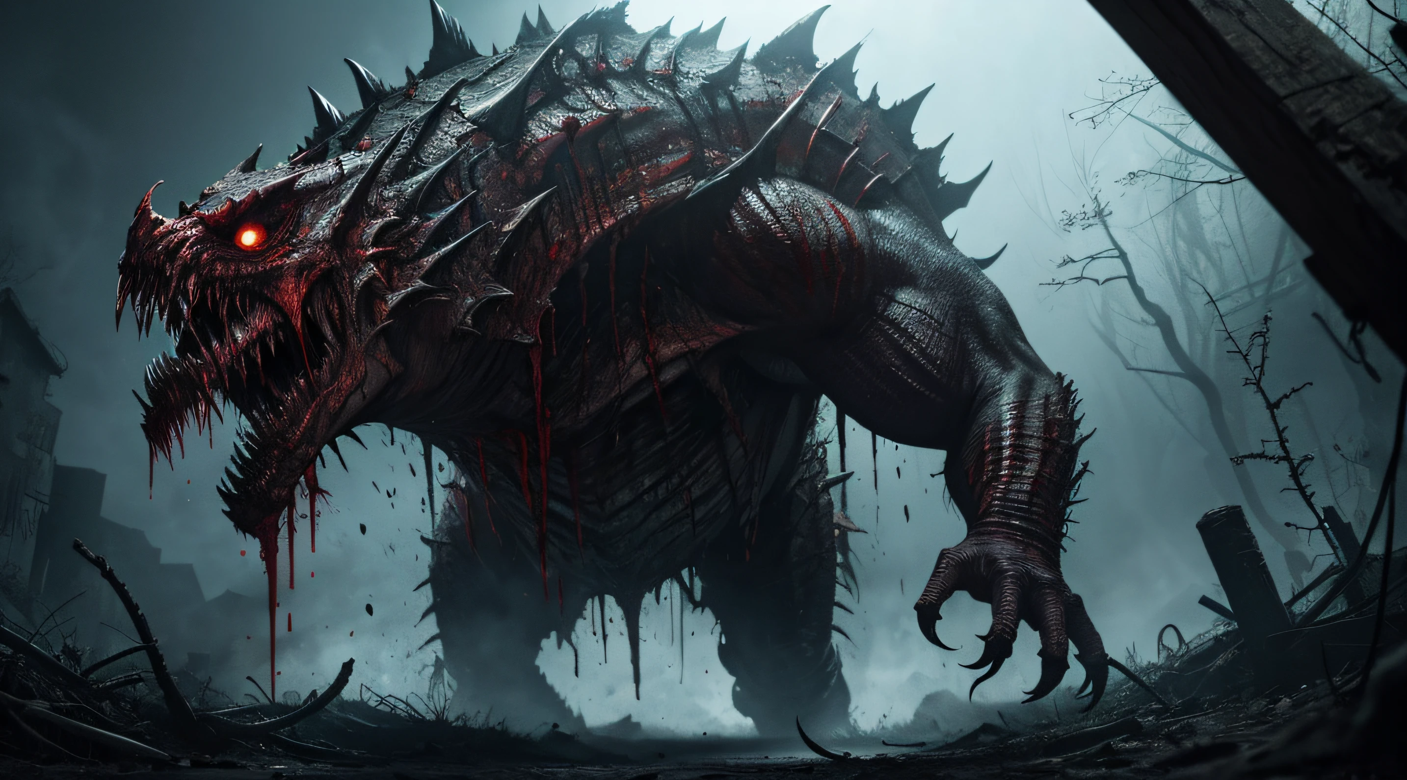 highly detailed bloodthirsty and hideous scary creature Cinematic HDR