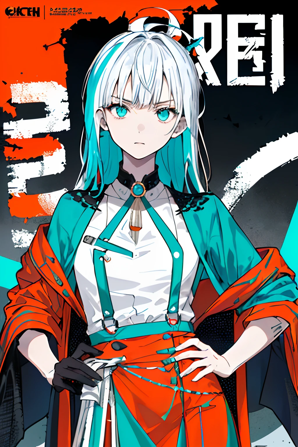 ((((Dramatic))), (((grittiness))), (((Intense))) The movie poster features a young male as the central character。He stands confident in the center of the poster,Dress in fashion-forward clothing,with a determined expression on her face。Turquoise and gravel in the background,There is a sense of danger and a strong feeling。The text is bold and eye-catching,With catchy slogans,Adds to the overall drama and excitement。The color palette is dominated by dark colors,Dotted with bright colors,Make the poster dynamic and visually striking,tachi-e (Magazines:1.3), (Cover-style:1.3), Fashionab, mtu, vibrant, Outfit, posing on a, Front,rich colourful,dyna,Background with,element in,self-assured,Expressing the,halter,statement,Attachment,A majestic,coil,Runt,Touching pubic area,Scenes,text,Cover of a,boldness,attention-grabbing,titles,Fashionab,typeface,Catchy,titles,more big,Smart、moderno、Trendy、focus-on、Fashionab、Tang knife in hand,Long hair