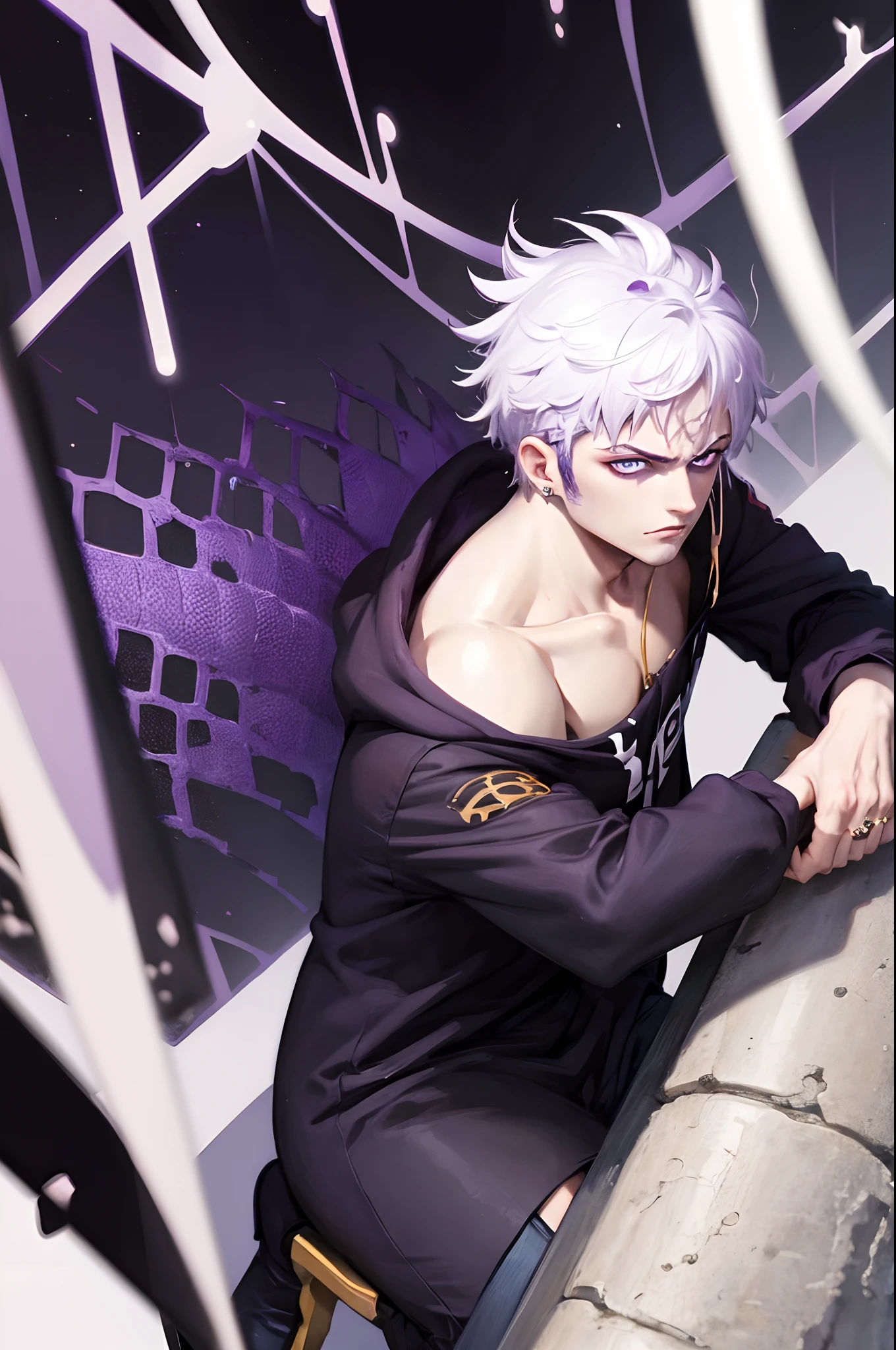 man with purple eyes and white hair