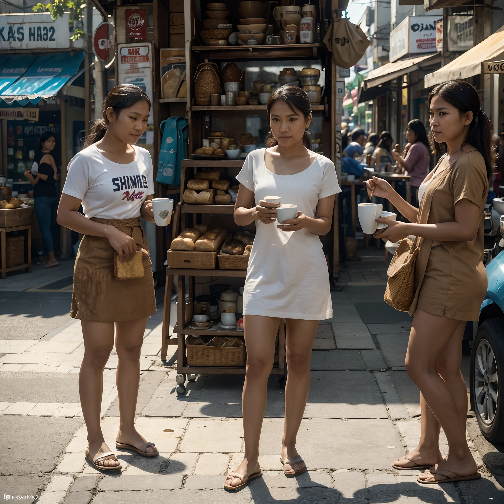"Generate a hyper-realistic 4K digital image depicting Filipino people engaging in their morning street activities. Portrait closeup face, Show individuals enjoying their coffee, sweeping the roads, and savoring bread. This scene should exude the essence of a photorealistic photograph, capturing the genuine morning street life in the Philippines with meticulous detail and precision."