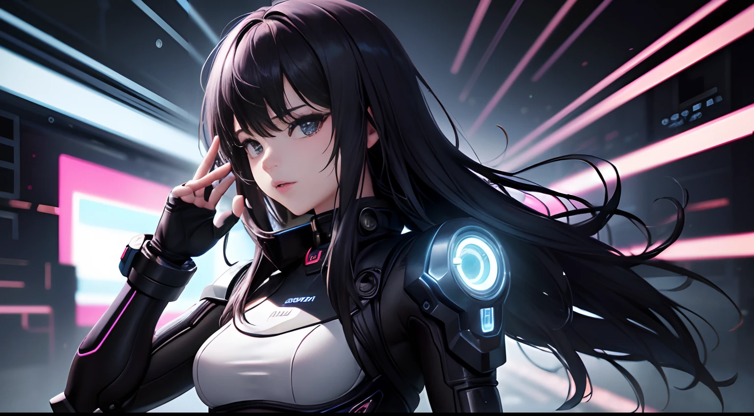 cyber punk Girl,(top-quality、8K、32K、​masterpiece、nffsw:1.3)、(The ultra -The high-definition)、(Photorealsitic:1.4)、Raw photography,Charming perfect figure,Beautiful and well-groomed face、actionpose:1.2,Detailed cyberpunk fashion、World of Cyberpunk,depth of fields,blurry backround,、 --auto