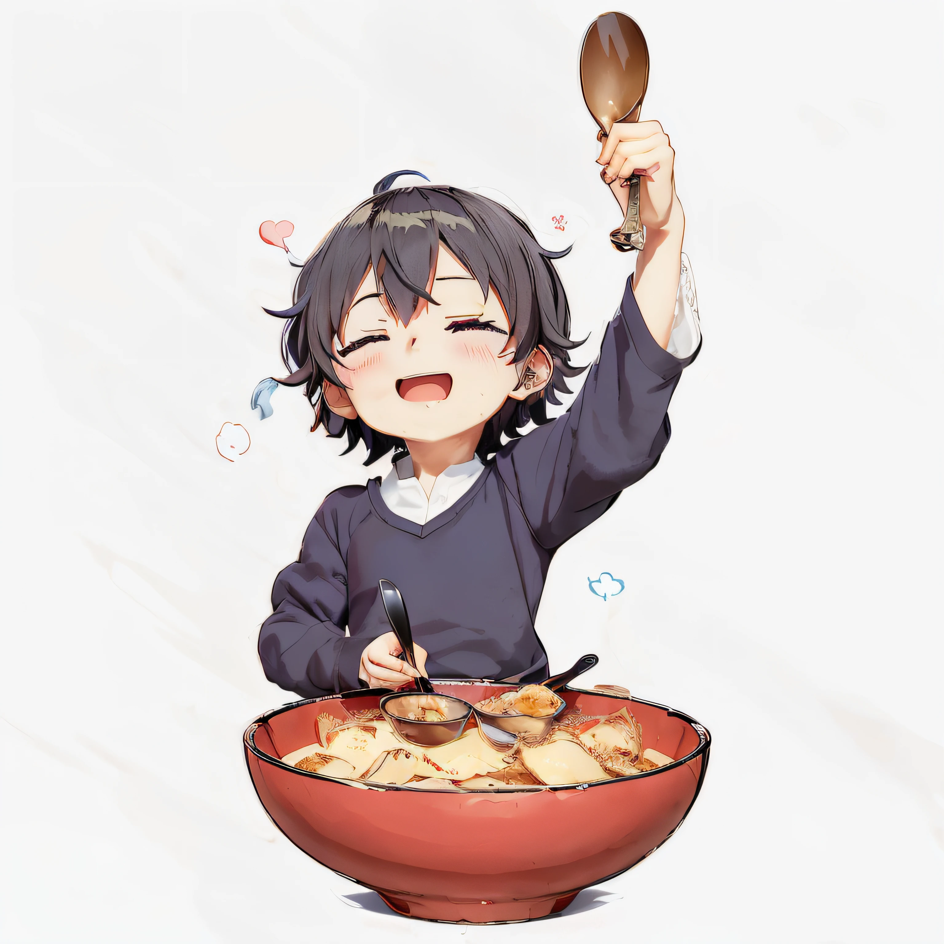 Anime girls take a break from eating a bowl of food with a spoon,anime food, Delicious food, demon slayer rui fanart, Kantai collection style, Eat ravioli, Anime visuals of cute boys, Anime moe art style, ,author:Master of Han Chinese, Eat ravioli, ❤🔥🍄🌪, High-quality fanart,masterpiece of a master,Rich in detail,drumstick