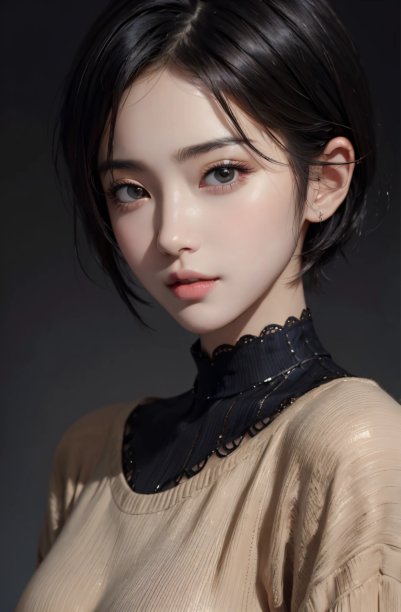 (masuter piece:1.3)、(8k、Photorealsitic、RAW Photography、top-quality: 1.4)、(1girl)、beautiful countenance、(lifelike face)、(A dark-haired、short-hair:1.3)、Beautiful hairstyle、realisticeyes、Beautiful details、(real looking skin)、Beautiful skins、(swim wears)、absurderes、enticing、超A high resolution、A hyper-realistic、high-detail、the golden ratio、medium breasts、beutiful breast