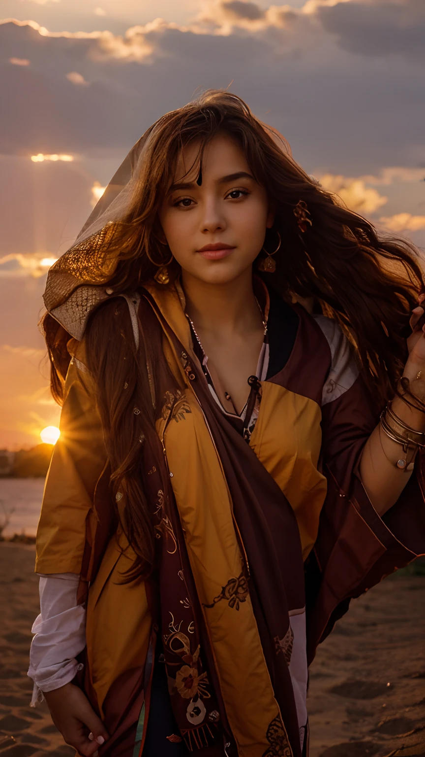 Cute girl background with sunset