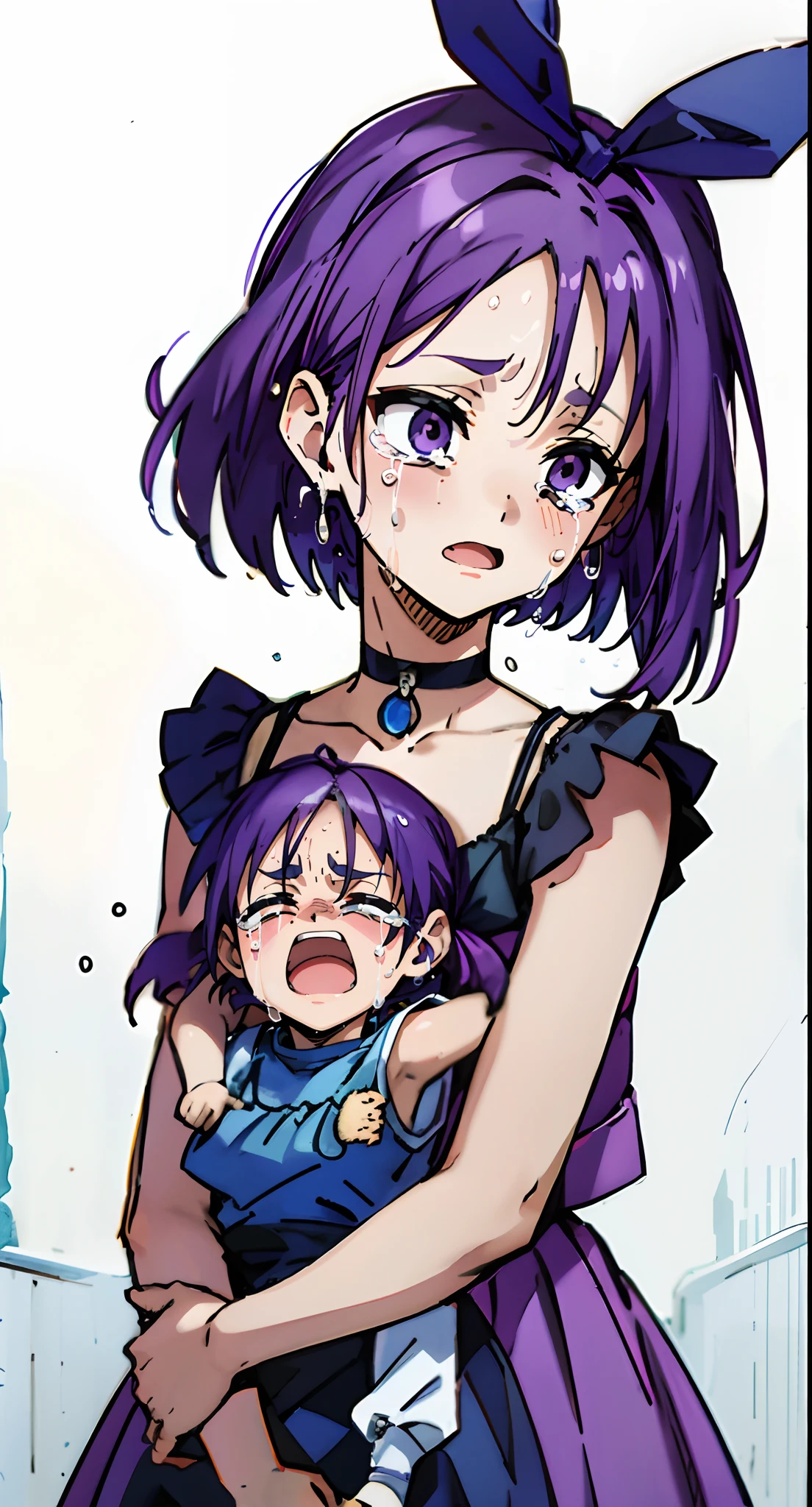 Close your eyes and crying with child, Opened mouth, Tears, Crying