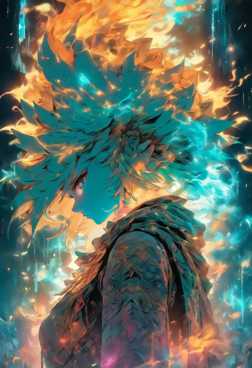 masterpiece, Rogue assassin girl, wearing a hood, blonde hair, shrouded in shadows, holding a flaming dagger in each hand, vibrant glowing abyssal colors, entirely in frame, FULL BODY, radiating electrical energy, shoulder length messy hair, Full body, Beautiful anime waifu style girl, hyperdetailed painting, luminism, art by Carne Griffiths and Wadim Kashin concept art, 8k resolution, fractal isometrics details bioluminescence , 3d render, octane render, intricately detailed , cinematic, trending on art station Isometric Centered hyper realistic cover photo awesome full color, hand drawn , gritty, realistic, intricate, hit definition , cinematic, Rough sketch, bold lines, on paper, vibrant, epic, ultra high quality model