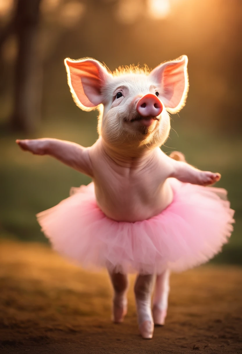 A pig, ballerina, tutu,best quality,ultra-detailed,graceful moves,beautiful detailed eyes,lovely pink attire,ballet shoes,soft fluffy skin,playful expression,vivid colors,warm lighting