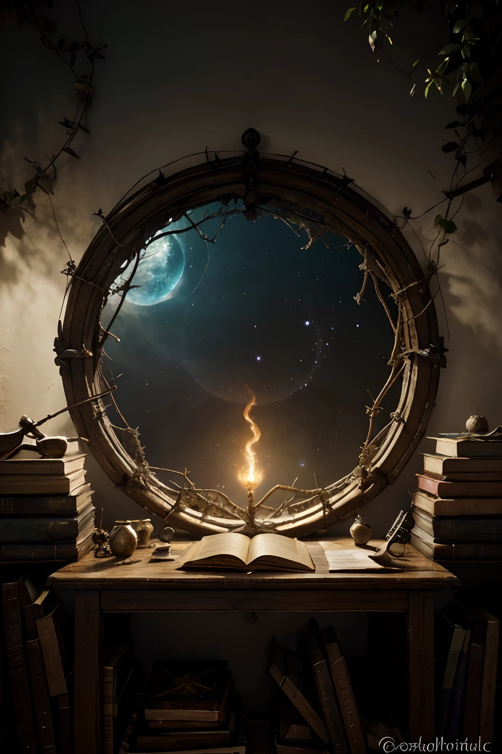 best quality,adventure,detailed scene,exploring,imaginative desk,exciting journey,fantasy world,unusual creatures,alluring treasures,hidden secrets,enchanted books,candlelit atmosphere,mysterious artifacts,ancient maps,curious artifacts,worn-out quills,weathered parchment,dusty books,tangled vines,whispering winds,magical glow,mystical aura,vibrant colors,magical realism,desk becomes a portal,unfolding adventure story,unveiling mysteries,whirling tornado of ideas,multi-dimensional experience,shimmering portal,unimaginable possibilities,wandering mind,wondrous landscapes,jumping from one world to another,unexplained phenomena,constantly evolving scenery,dream-like sequences,limitless imagination,fantasy becoming reality
