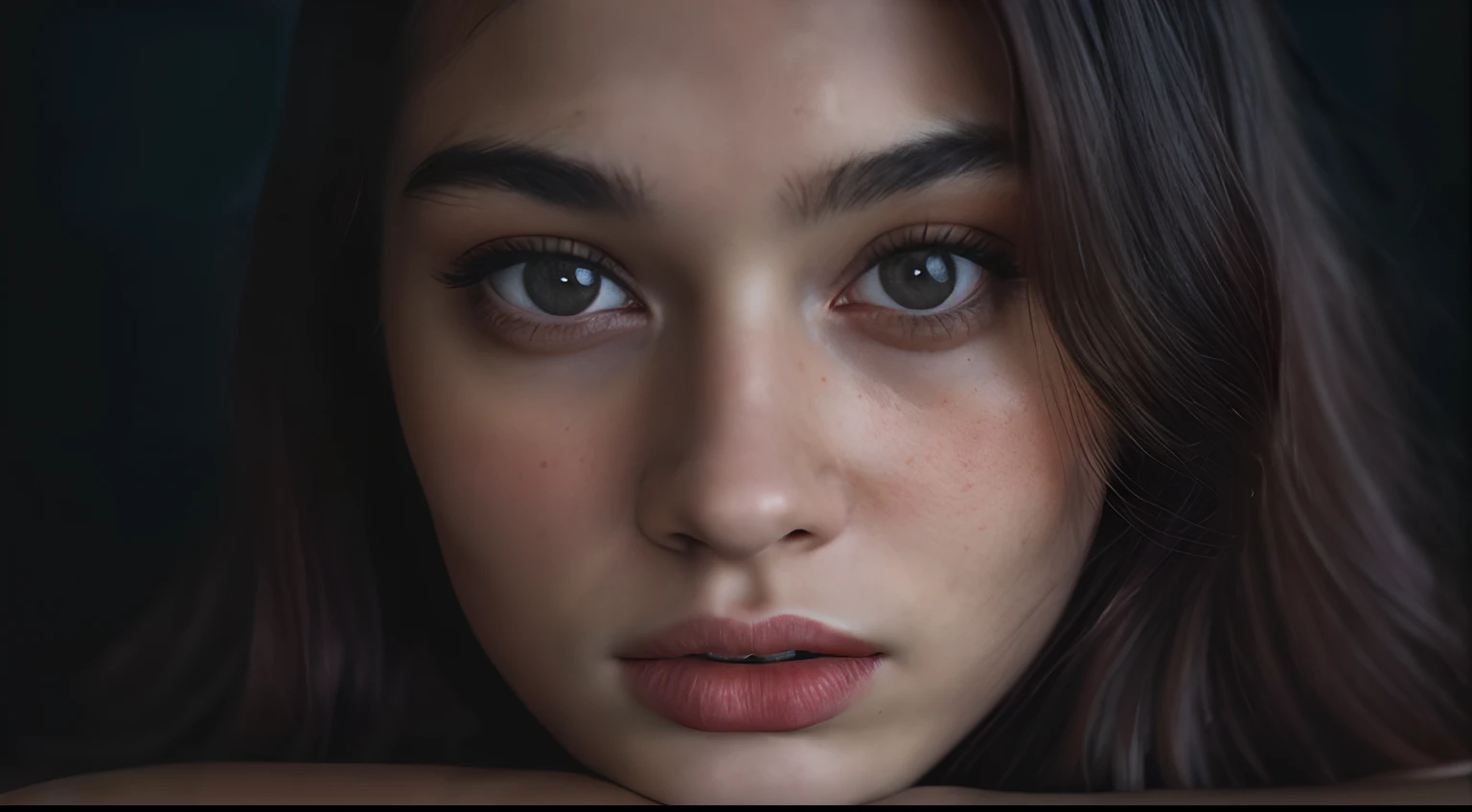 (close-up, editorial photograph of a 21 year old woman), (highly detailed face:1.4) (smile:0.7) (background inside dark, moody, private study:1.3) POV, by lee jeffries, nikon d850, film stock photograph ,4 kodak portra 400 ,camera f1.6 lens ,rich colors ,hyper realistic ,lifelike texture, dramatic lighting , cinestill 800, show full face