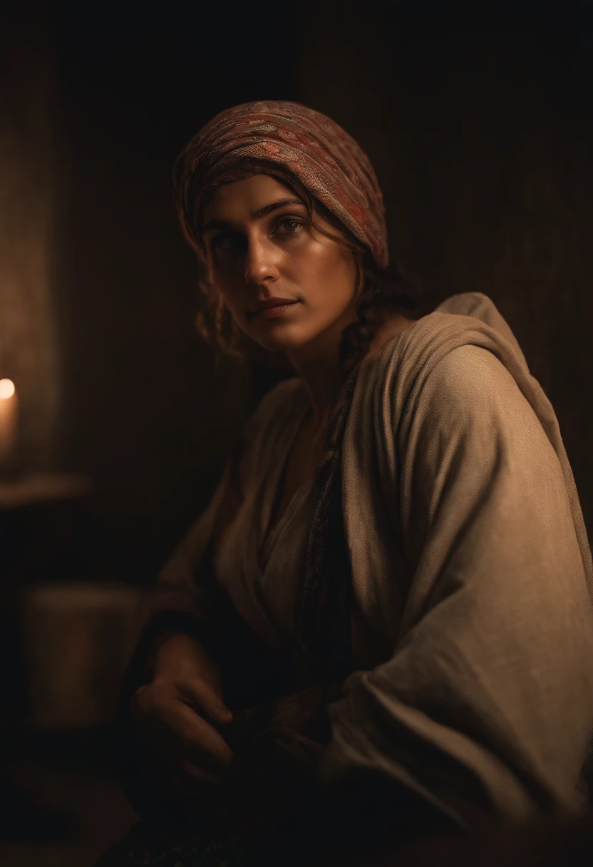 Hyperrealistic Palestinian Terrorist Portrait by David Hockney and Alphonse Mucha, Fantasy Art, Photo Realistic, Dynamic Lighting, Artstation, Poster, Volumetric Lighting, Very Detailed Faces, 4K, Award-winning,, 1girl, in the dark, deep shadow, low-key,