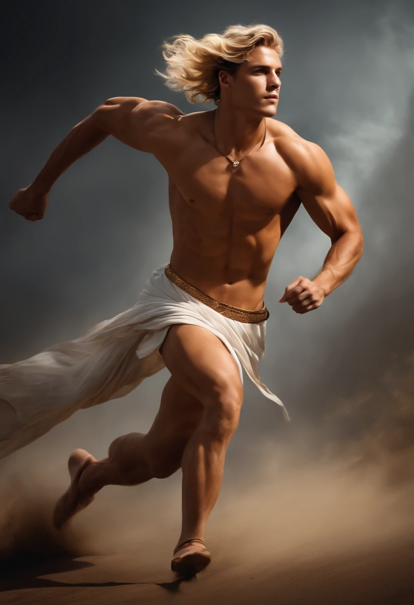 HERMES THE GREEK GOD, running pose, from side, blonde hair