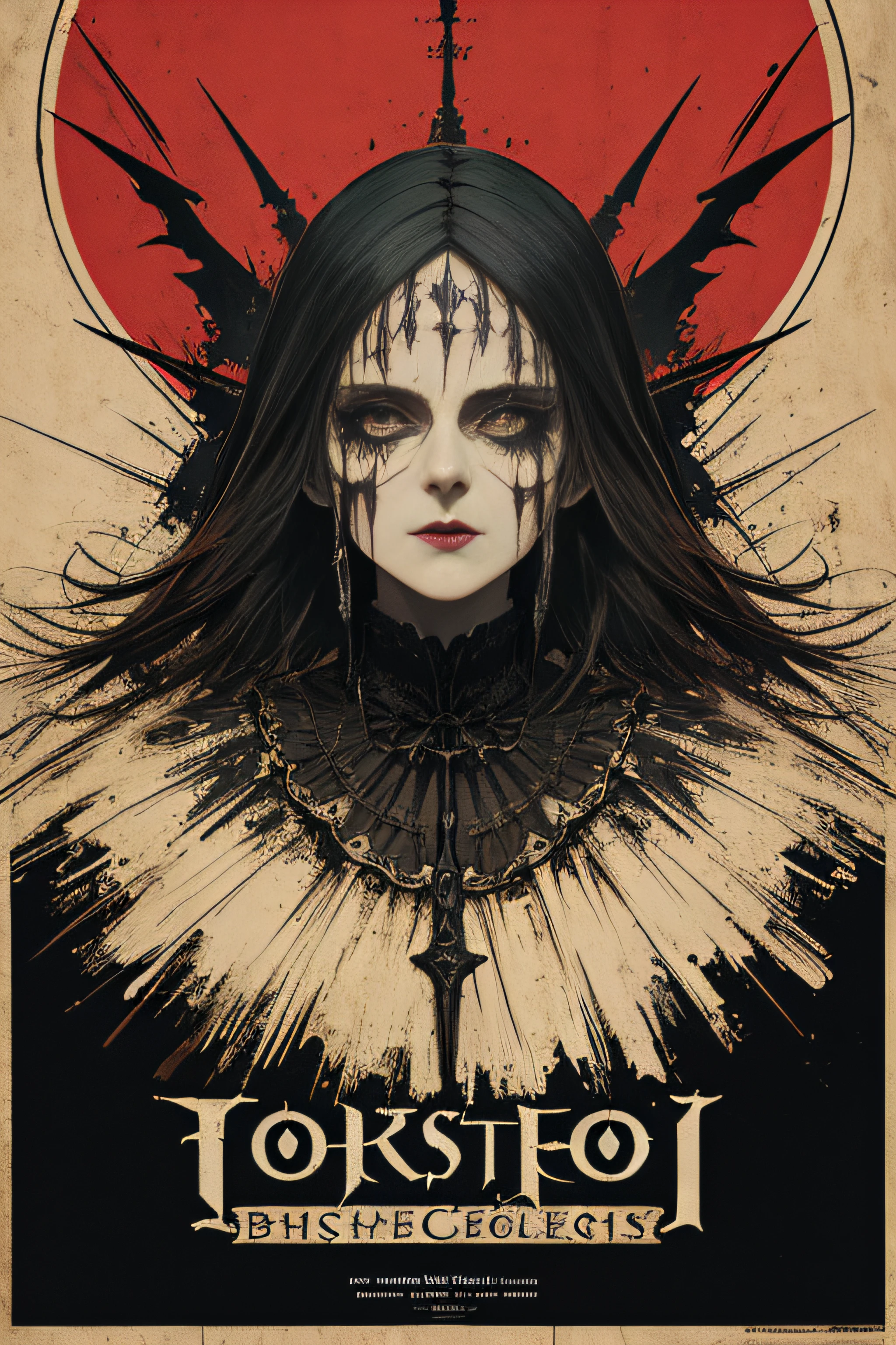 (Masterpiece, Best Quality), 8k Wallpaper, highly detailed, poster, Mephisto, gothic, horror, German, horror thriller cinematic movie poster, Bauhaus, shapes, lines, abstract, propaganda, gothic, movie poster, vintage,