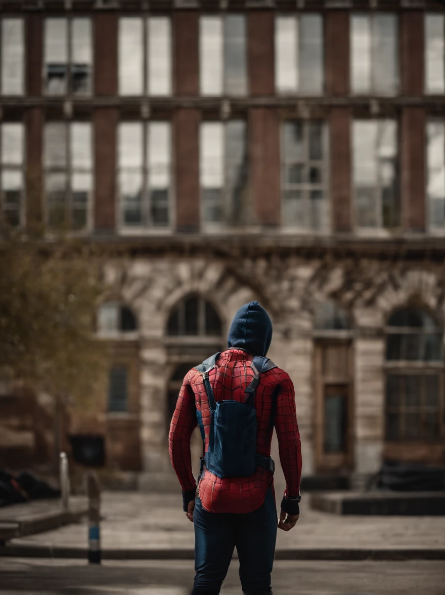 Spiderman leaving school classes with his classmates