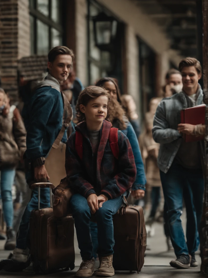 Spiderman leaving school classes with his classmates