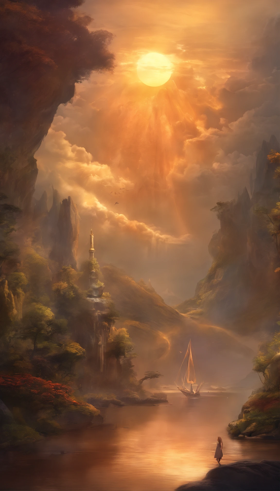 （Anthropomorphism is a mermaid with many tails：1.5）, Fox, mermaids, Beautiful, magical, mysterious, Epic scenes, Scenes, Rembrandt in stormy style sky, Misty, the sunset, Dramatic lighting, Light, Amount of light, diffuse light, wide angles, illusory engine, Detailed, 3 d rendered, Action scenes, Photography Unreal Engine, octanerender,