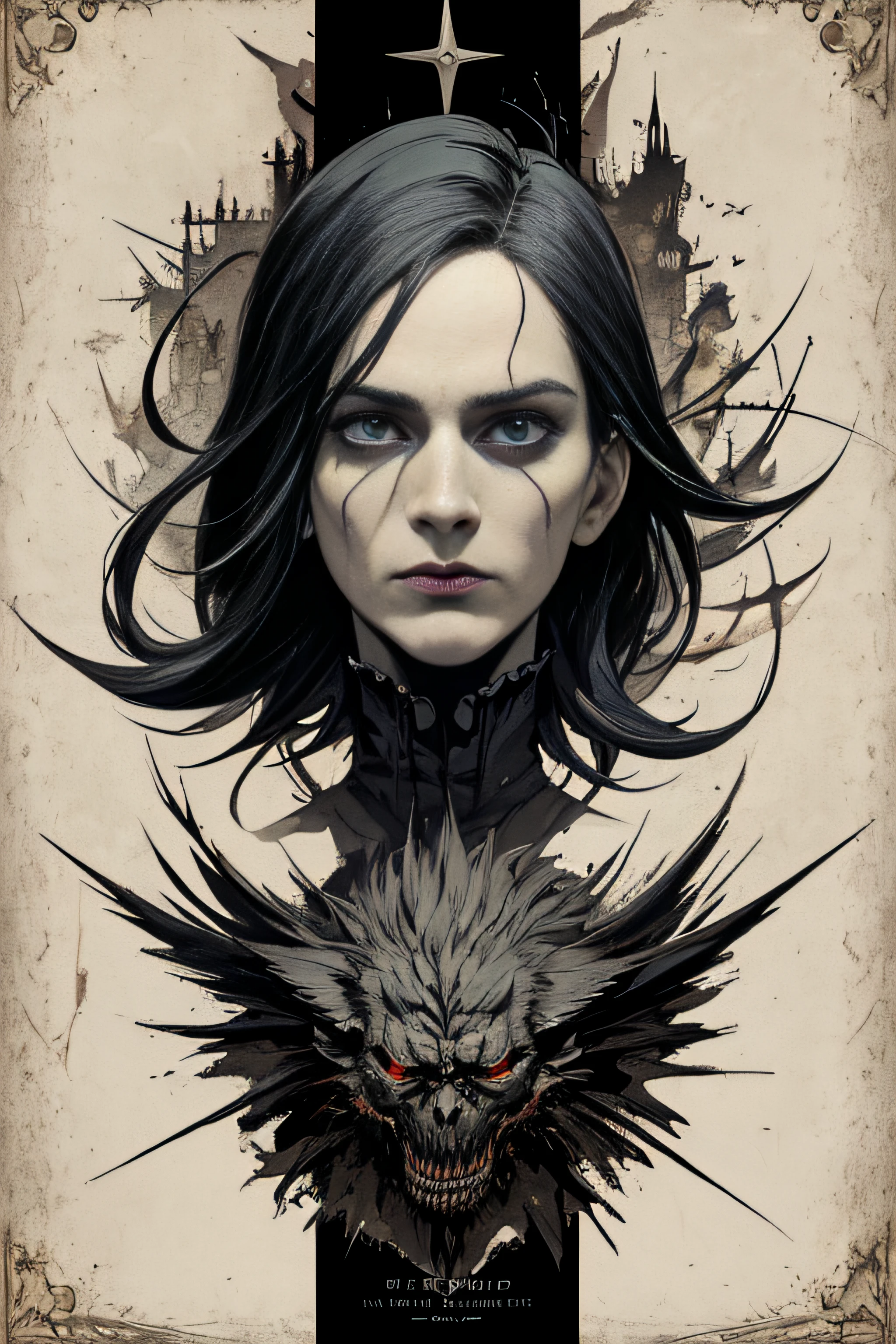 (Masterpiece, Best Quality), 8k Wallpaper, highly detailed, poster, Faust, Mephisto, gothic, horror, German, horror thriller cinematic movie poster, Bauhaus, shapes, lines, abstract, propaganda, gothic, movie poster, vintage,