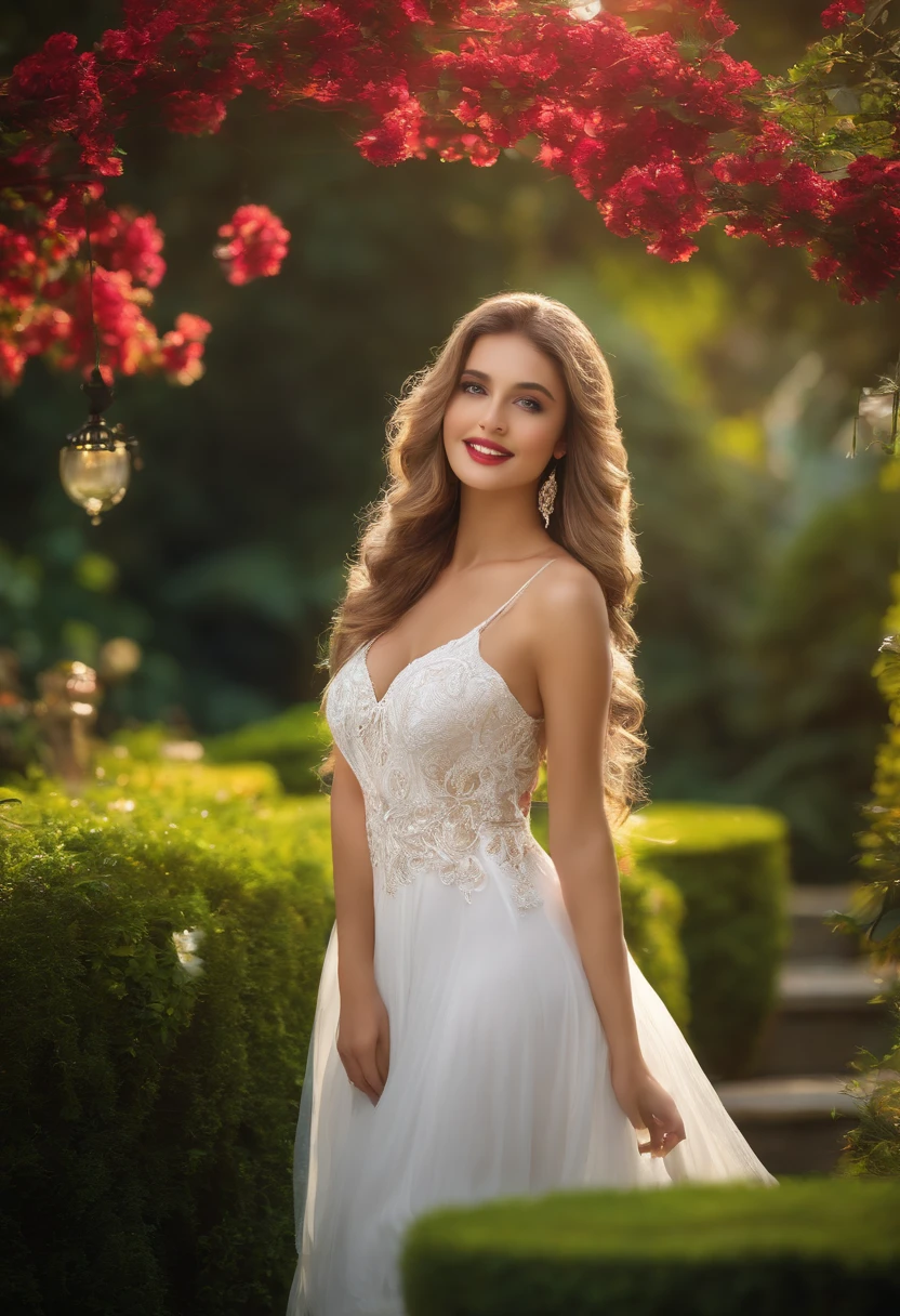 A garden sparkling with fresh greenery Soaring fountain A heavenly scene long hair of caramel color,,,,,, Reach out with a shy smile Dazzling slight angel wings on the back,,,,,, White skin in a neat dress The scene that saves you morning About 20 years old morning beauty legs GOLD accessory red-lips Cute older sister C Cup Beautiful Breasts lady girl