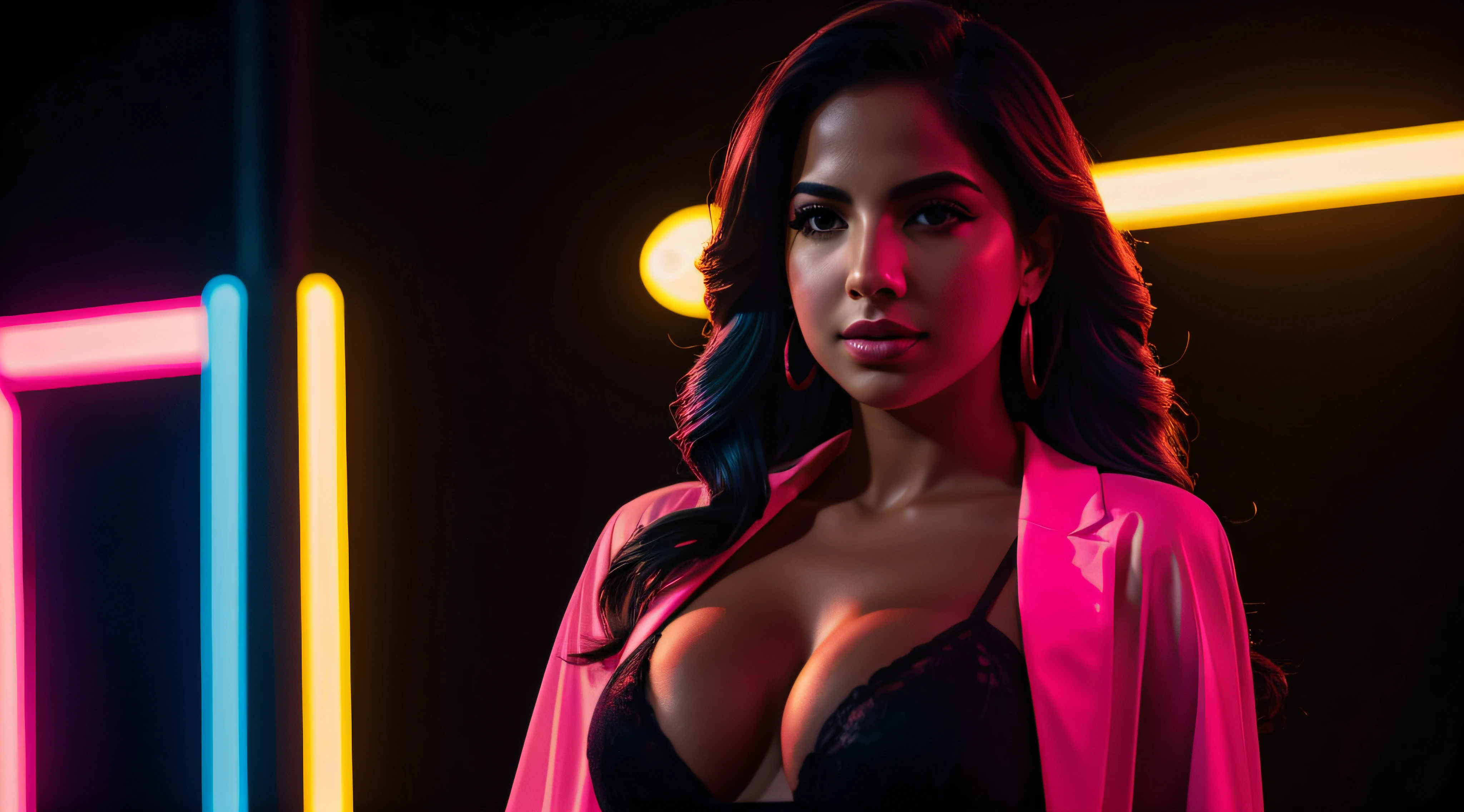 (obra prima) (ultradetalhada) (ultrarrealista | | | | | | | |) Cantora Anitta, roupas provocativas, ensaio sensual, Neon light, noite, Foto premiada, BLN-L24, exposure,Alto contraste,low saturation,high saturation 8k 3D, f 2.8 lentes, Cinematic lighting