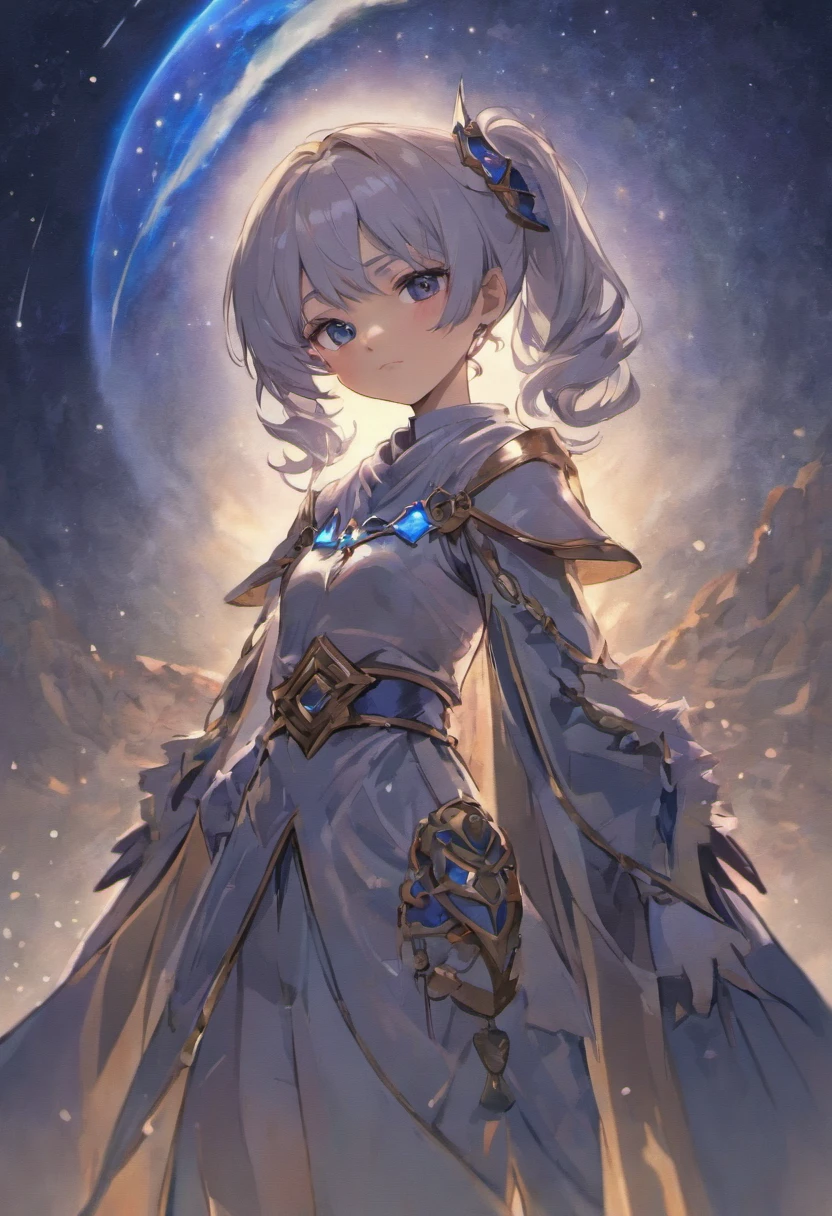 body high:166cm weight:45kg personality:naïve,Unresponsiveness,discreet(timid),honesty,Pay attention to etiquette preferences:Pray to the moon(Especially the full moon),sapphires,All kinds of robes,Research and production of cookies Disgust:Rainy days when the moon is covered Appearance:Silver-haired girl,Occasionally, they wear high ponytails or long braids:Usually draped in a gray-black cape,Inside the robe,It will also be on a whim,Wearing knight's light armor。A sapphire pendant is usually hung on the chest