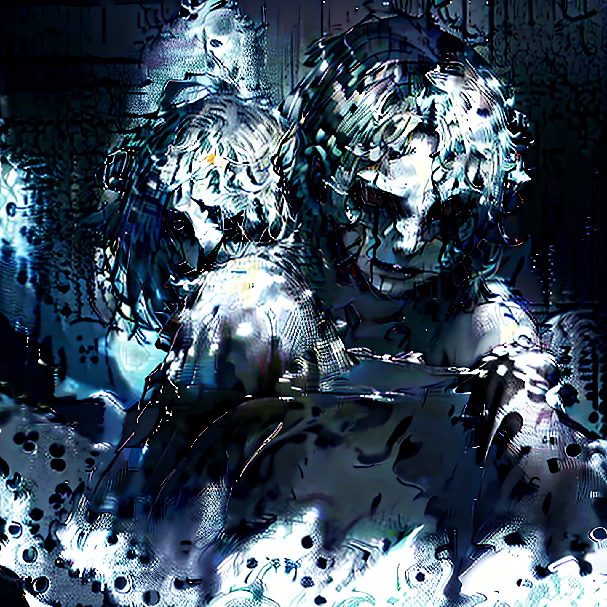 obra-prima inspirada em hellraiser, h. P. Lovecraft e Evil Dead 2013, realista de corpo inteiro ((corpo duro perfurado)) Photograph of two young zombie evil skinny female, No clothes skinny skinny young two evil zombie female with hard body pierced ((Two skinny young young zombie evil female, corpo inteiro perfurado)), decomposition, Dark black liquid of the decomposing body, 12k resolution, Full body of two cute cute young skinny scary scary evil zombie female psycho monster bat young girl with bright translucent pale ghostly dark evil skin zombie hugging close without clothes decaying black-blue liquid body with piercing, very intricate facepaint scary bodypaint full pierced with dark liquid out, Detailed bright ghostly dark liquid coming out of the eyes, louco brilhante zumbi mal magra emo, cabelo escuro azul claro e verde claro, e o mal assustador perverso sorriso azul, cena sombria escura em casa assombrada muito assustadora, ultra-detalhado, ((arte sombria)), Pântano of horror, whole body view, head to toe, UhD