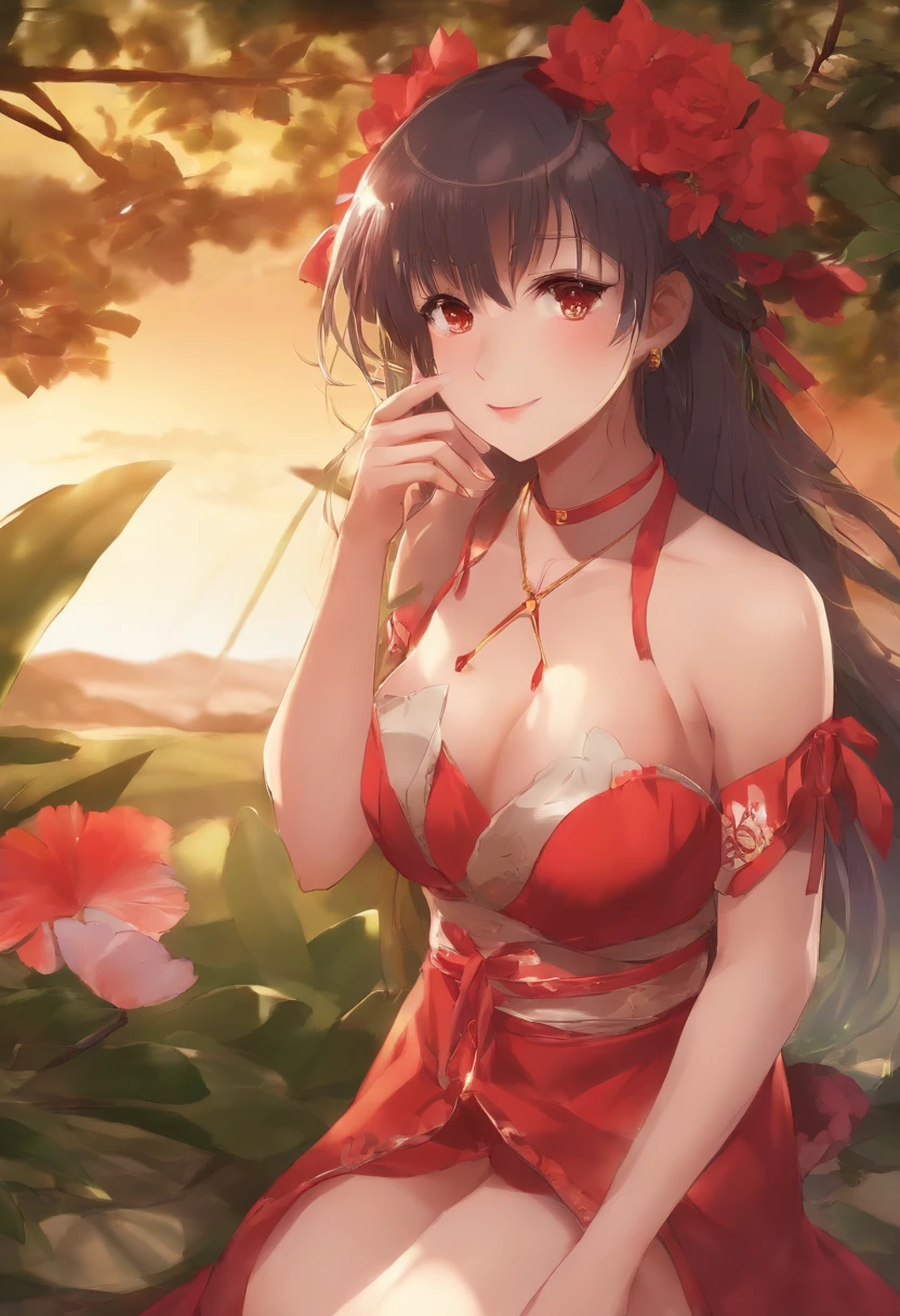 animesque、Borei Reimu、barechested、ahe face