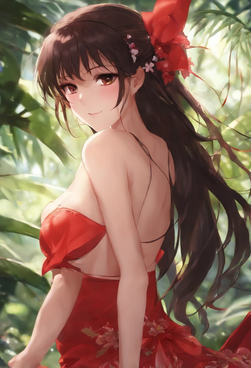 animesque、Borei Reimu、barechested、ahe face