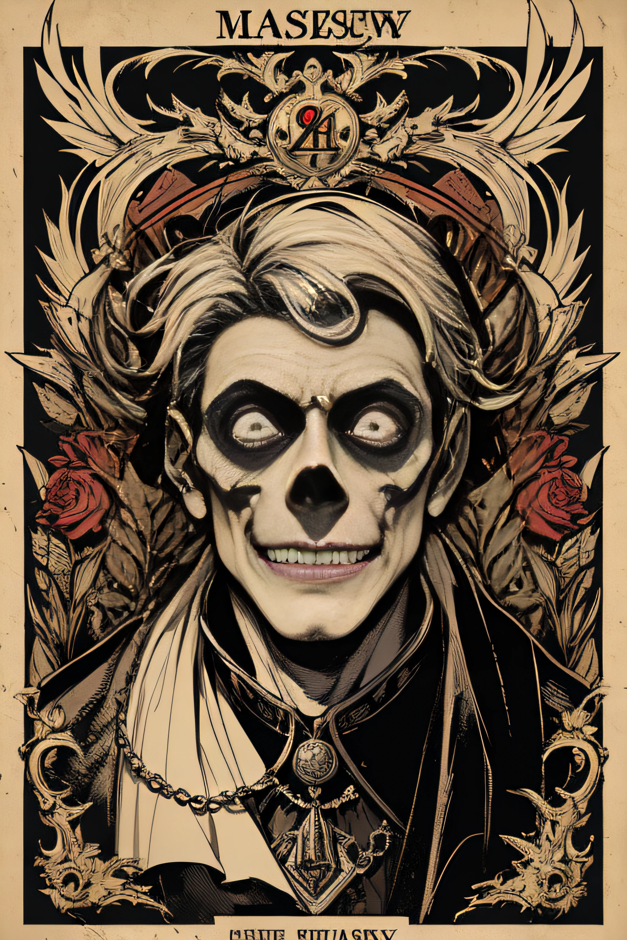(Masterpiece, Best Quality), 8k Wallpaper, highly detailed, poster, Phantom of the Opera, Lon Chaney Sr, horror, France horror thriller cinematic movie poster, Bauhaus, shapes, lines, abstract, propaganda, gothic, movie poster, vintage,