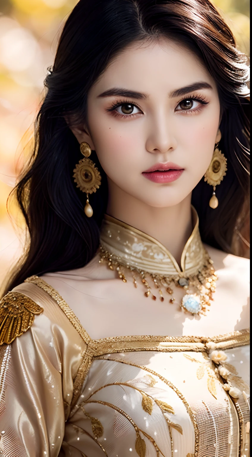 Photorealistic, high resolution, (Detailed face),((Full body photo))The description of the appearance and makeup of the classical republican beauty, as well as the details of the clothing, can include the following aspects：

1. Physical depiction：
   - A beautiful face，The skin is as fair as jade，Reveals a healthy glow。
   - Crooked apricot eyes，The eyes are bright and deep。
   - Long eyelashes，Slightly upturned，Dotted with beautiful butterfly wings。
   - A slightly erect high nose，Complements facial contours。
   - Ruddy lip color，A slightly seductive glow。

2. Makeup details：
   - Delicate and lightweight base，Moisturizing but not greasy，Leaves skin feeling naturally transparent。
   - Light eyeshadow base，Highlights the brightness and luster of the eyes。
   - Thin eyebrows，Beautiful curves，Creates a beautiful symmetry with the eyes。
   - Thick and upturned lashes，Create an attractive curling effect with mascara。
   - Light blush，Slightly upward，Add pink and cute sheen。
   - The delicate lip line outlines the perfect curve of the lip shape，Apply lipstick evenly，The colors are vivid and moving。

3. Clothing description：
   - Style during the Republican period，The attention to detail，Incorporate traditional elements。
   - Premium cheongsam，Silk texture，Cut to fit snugly，Accentuate the curves of your figure。
   - Delicate embroidery、Lace and sequin trims，Add flamboyance and sophistication。
   - Intricate flower and bird patterns or geometric decorations，It reflects the characteristics and aesthetics of the times。
   -Accessories，It is usually paired with a delicate necklace、Earrings and bracelets，Add feminine elegance