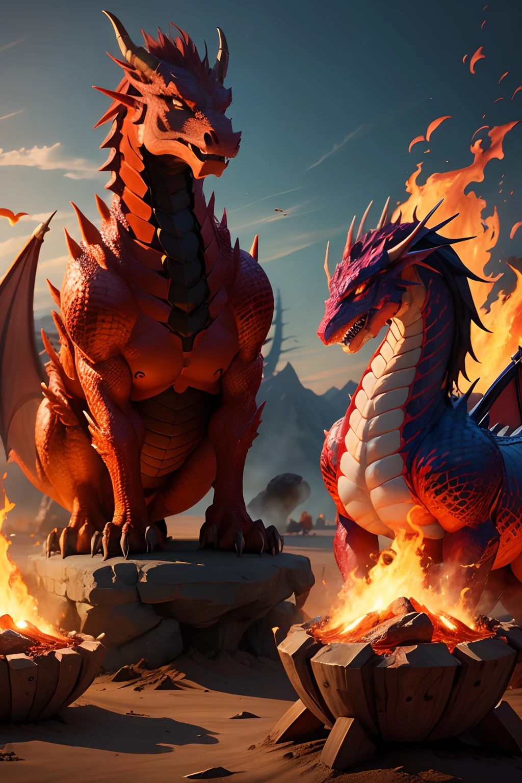 Western dragon, fire breathe, molten lava
