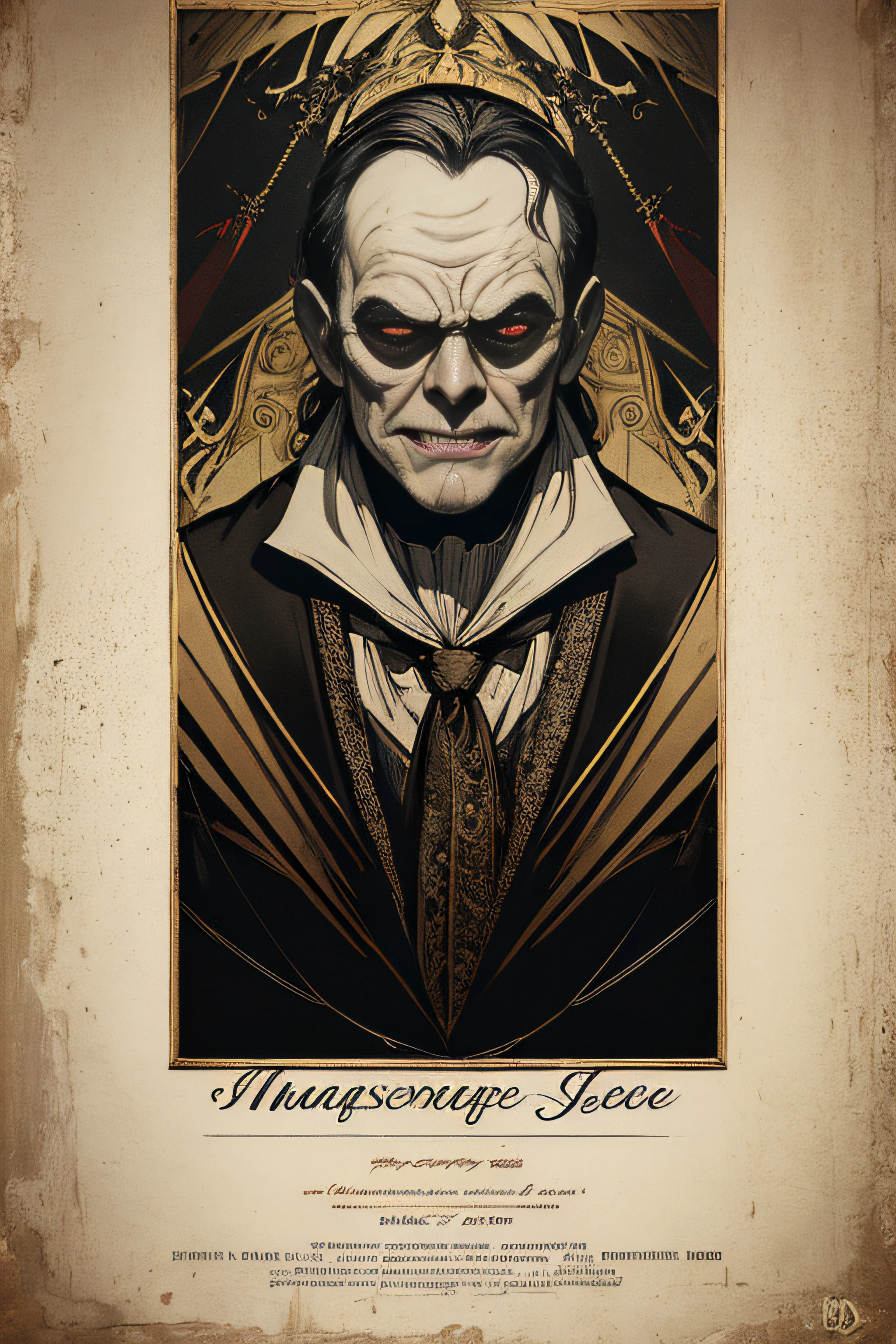 (Masterpiece, Best Quality), 8k Wallpaper, highly detailed, poster, Phantom of the Opera, Lon Chaney Sr, horror, France horror thriller cinematic movie poster, Bauhaus, shapes, lines, abstract, propaganda, gothic, movie poster, vintage,