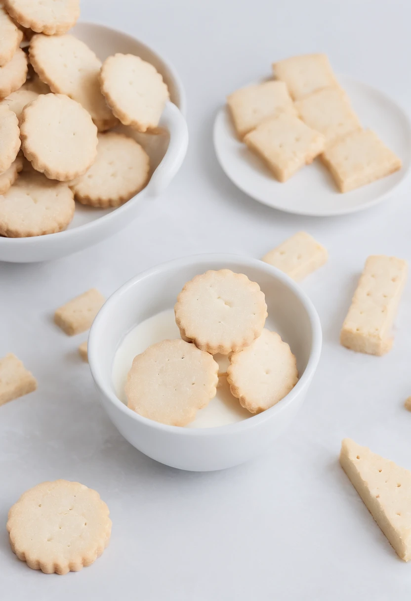 3 shortbread，A bowl of milk,farinha, Expressing the, beside the window, Mountain, Cinematic, Professional photography, Advertising photography, Intricate details, Hyper-detailed, Ultra photo realsisim, 8K  UHD