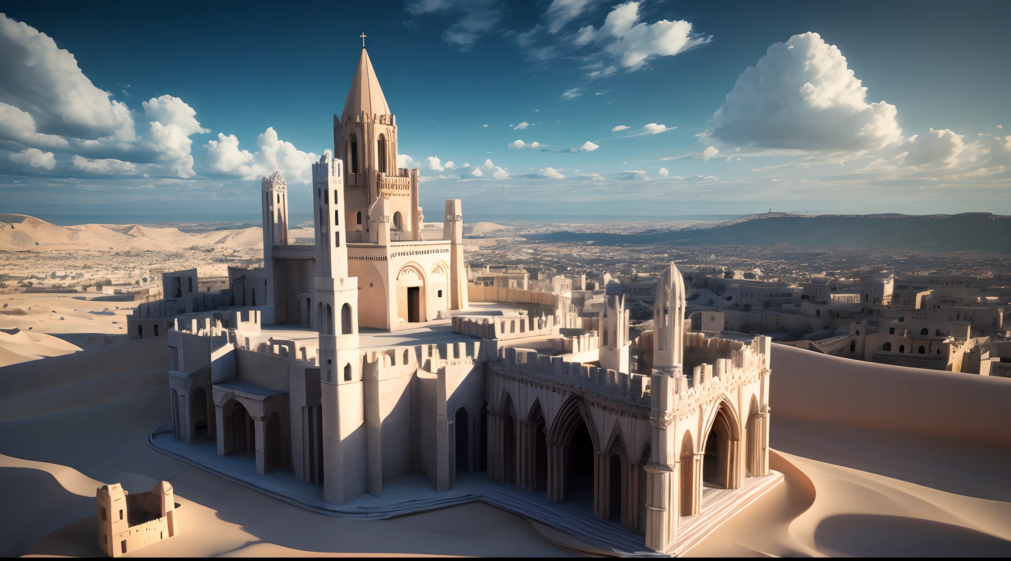 isometry,Sand table model,in fall,with blue sky and white clouds,Cathedral of Matera and Sassi of Matera,landscape,cityscape,White background,paper art,a 3D render,extremely detailed, (zentangle:1.2), (geomerty:1.2),Cinematic lighting effects,4K,Masterpiece,offcial art