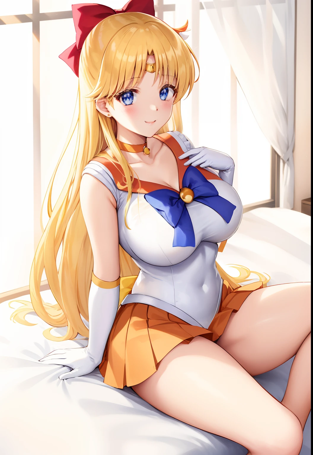 Anime Aunt、A MILF、a matural female、Older、age 40s、aino minako、sailorvenus、Sailor Senshi Uniform、MILF、Orange sailor collar、Golden sailor collar、solo、bow、Orange Choker、Golden Choker、Very long blonde woman、Red ribbon on head、circlet、magical girl、Orange High Heels、Golden high heels、White leotard、highleg leotard、robe blanche、breasts、huge tit、Woman with big breasts、Purple ribbon on chest、Orange skirt、Golden skirt、rating:safe、jewelry、Blue-eyed woman、skirt、pleatedskirt、red_bow、a miniskirt、耳Nipple Ring、Half Up Hair、back_bow、erection_nipples、mature、hair_bow、woman is sitting、smile、legs、elbowgloves、white glove、Bare shoulders、bare legs、blue_bow、