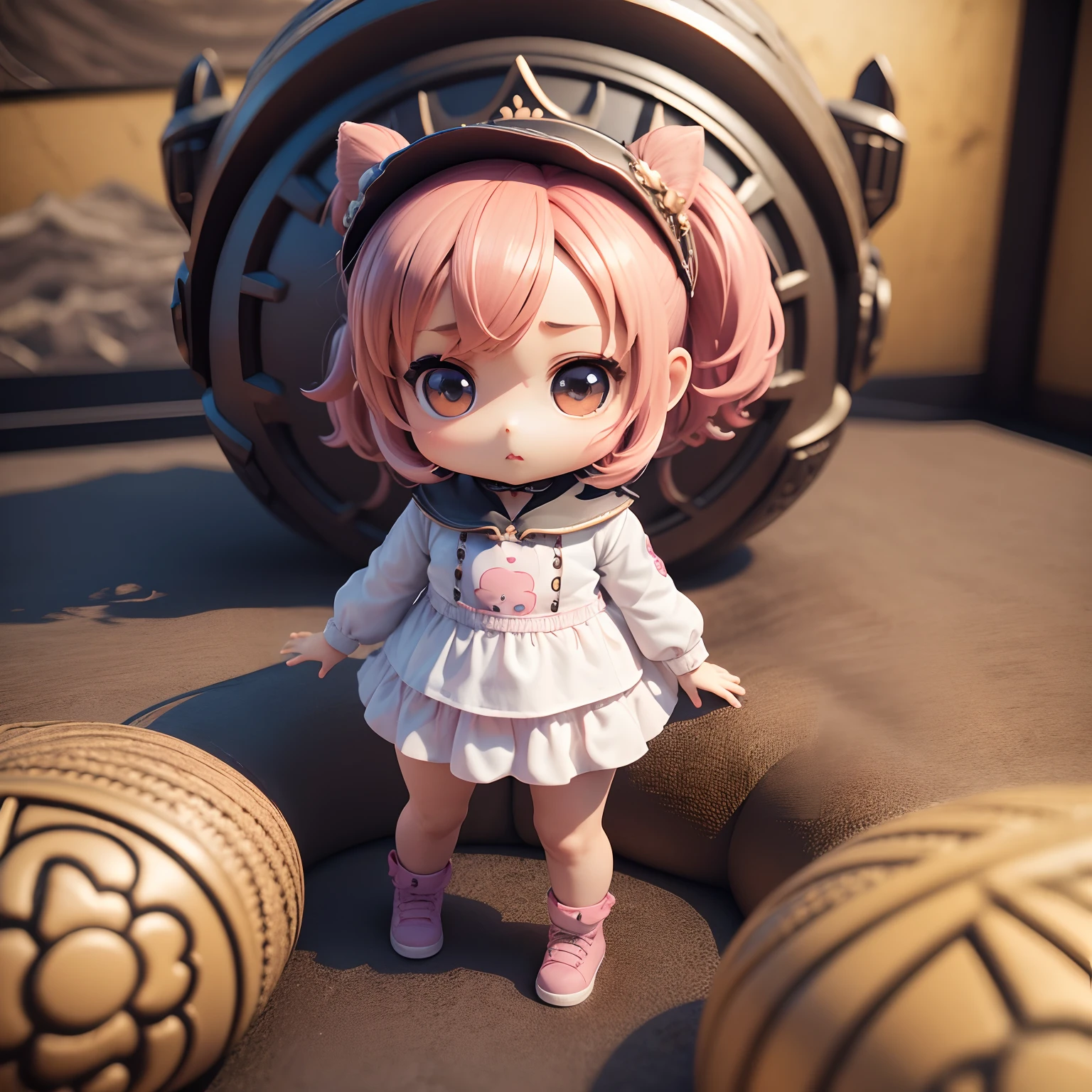 Anime Chibi Baby Cute Girl,(((chibi 3D anatomia completa 16K ))) (melhor qualidade) (master piece)、Fada Chibi、castelo de Conto de Fadas、Proteja-se da chuva sob folhas grandes、Olhando para cima 16K