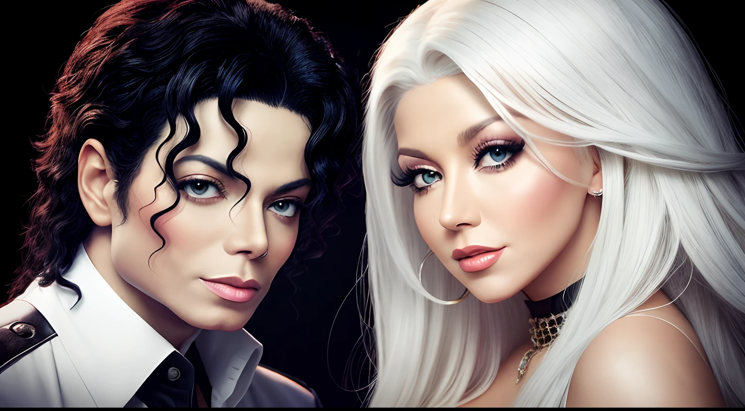 Michael Jackson and Christina Aguilera, stylize image, quality UHD, realistic style, photographi style, camera AR7