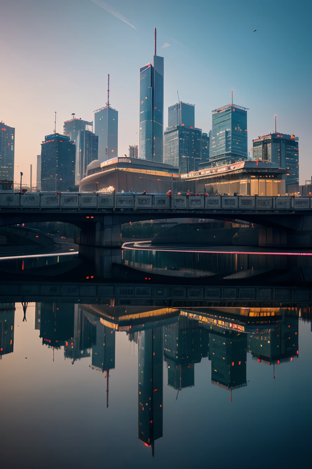 The city of the future，beijing，Multi-storey transportation，Near-Earth transportation，Metaverse，Neon sign，4K，Masterpiece