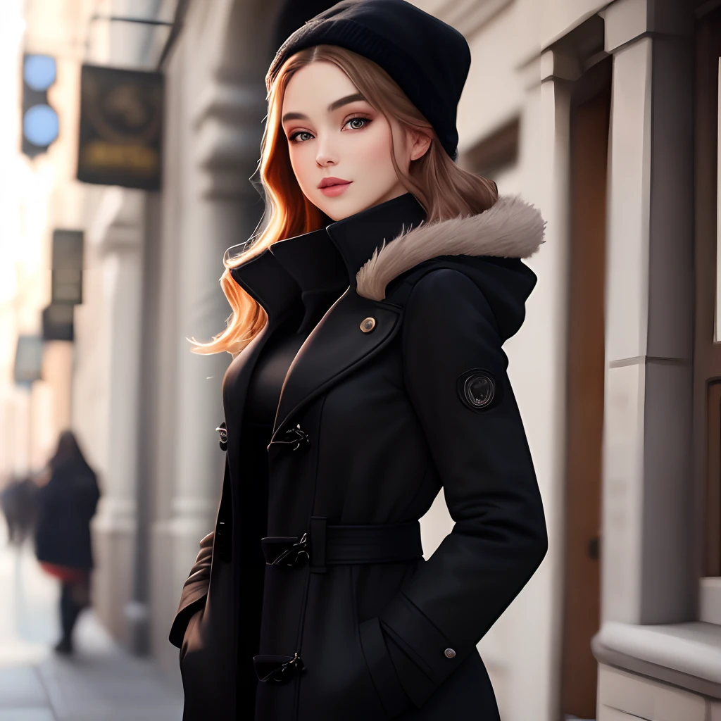 Beauty in a black coat