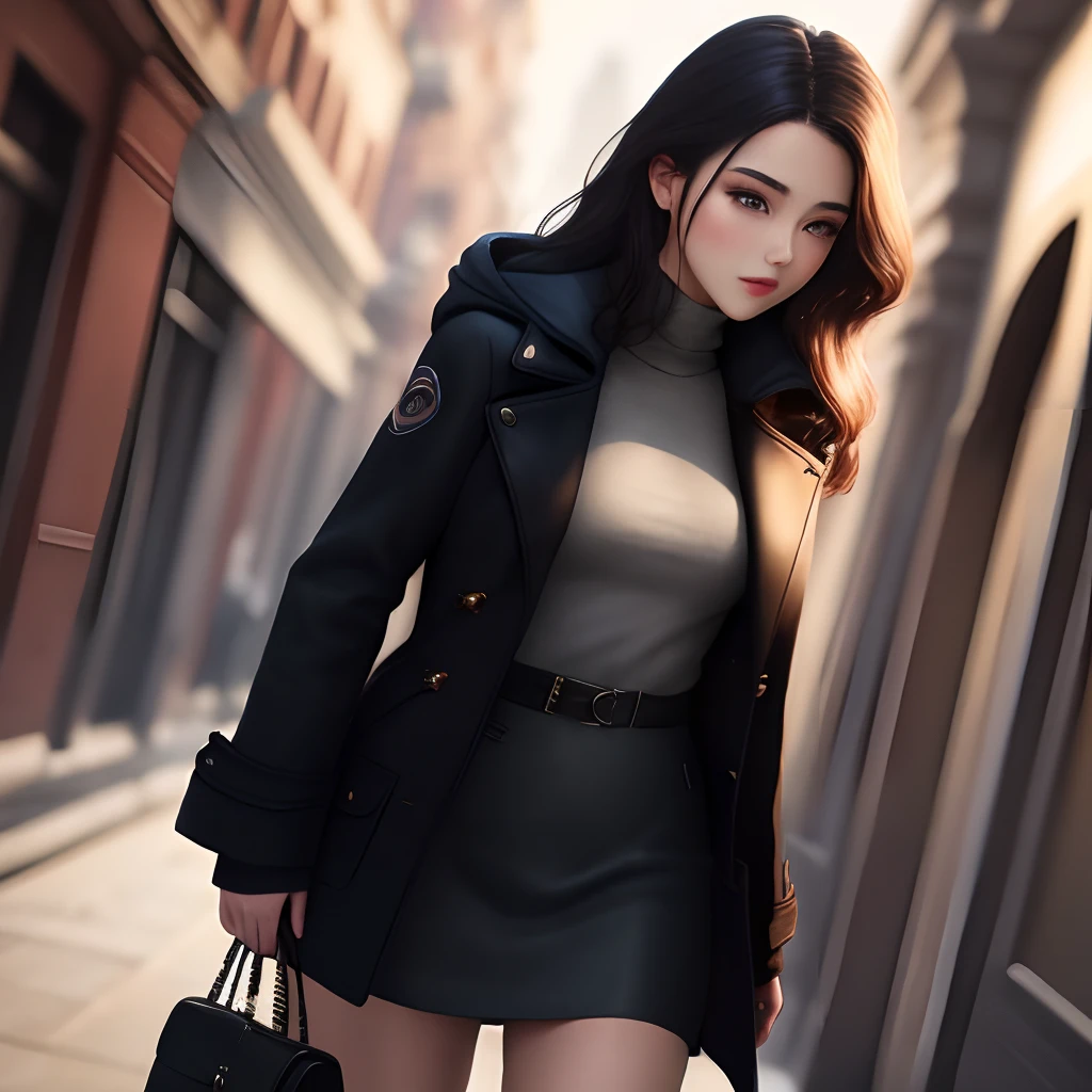 Beauty in a black coat