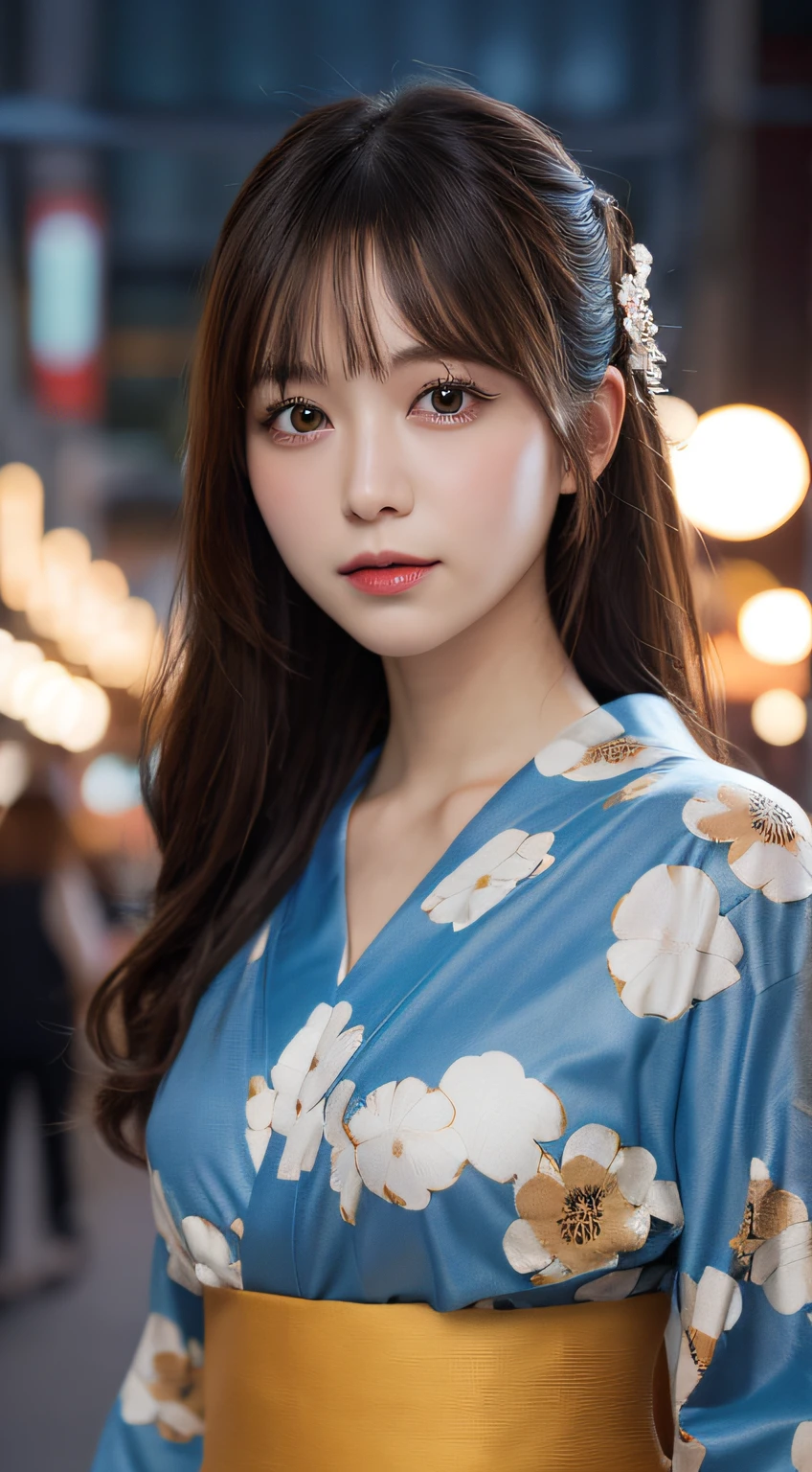 masutepiece, Best Quality, Illustration, Ultra-detailed, finely detail, hight resolution, 8K Wallpaper, Perfect dynamic composition, Beautiful detailed eyes, Yukata, Hanabi background