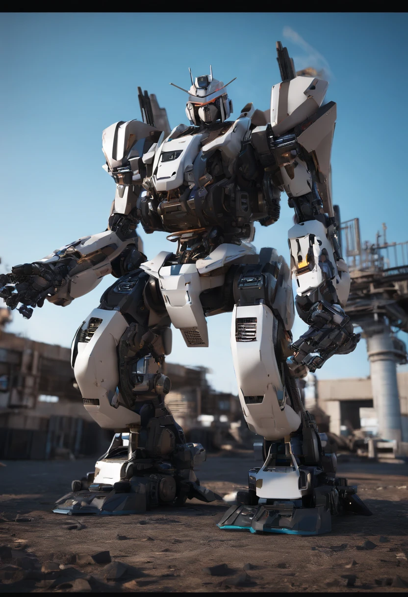 Gerugugu, Zion, Gundam mecha , Industrial Design combat robot, science fiction, C4D, Oc renderer, unreal engine, high detail, industrial design, 8k HD, Ruined battlefield, dynamic motion, daynamic angle