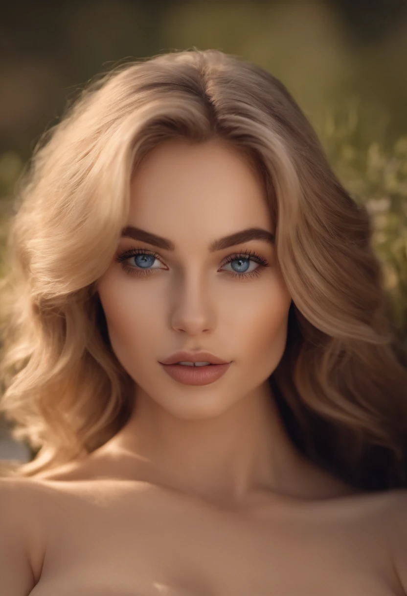 Arafed Full Woman, Sexy Girl with Blue Eyes, , Ultra Realistic, Meticulously Detailed, Portrait of Sophie Mudd, Blonde Hair and Big Eyes, Selfie of a Young Woman, Bedroom Eyes, Violet Myers, No Makeup, Natural Makeup,  face artgram, subtle make-up, Impressive photo of the whole body kneeling on the bed, In the bedroom, Medium and large size chest, allowing the face to be seen clearly, portrait, with big tits and ass