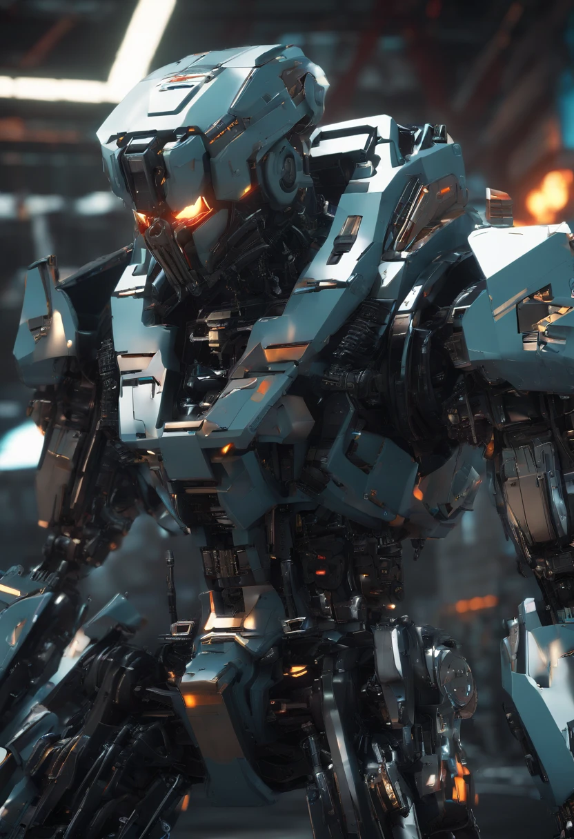 battle scene, Gerugugu, Zion, Gundam mecha, Industrial Design combat robot, with Assault rifle, science fiction, C4D, Oc renderer, unreal engine, high detail, industrial design, 8k HD, Ruined battlefield, dynamic motion, daynamic angle